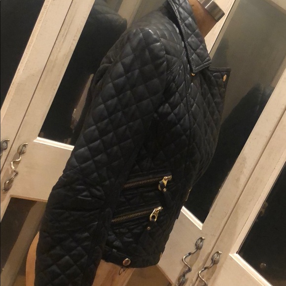 RIZAL Black Leather quilted jacket gold details - Picture 4 of 6